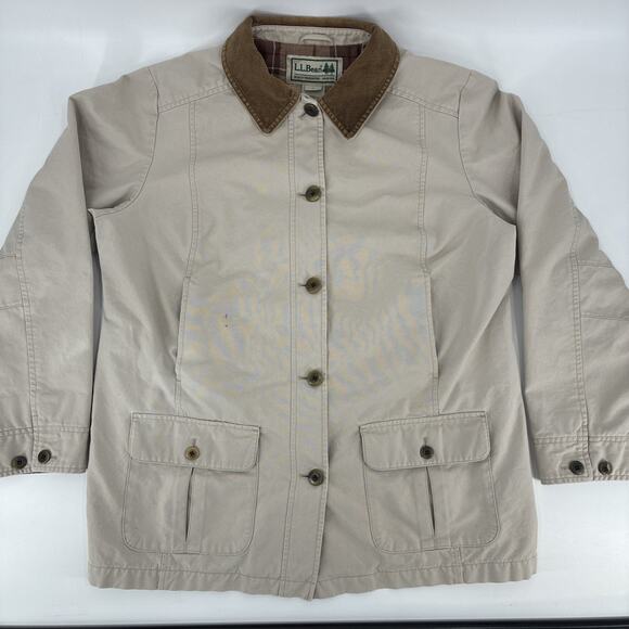 L.L. Bean Jackets & Blazers - LL Bean Adirondack Barn Chore Coat Women Large Beige Flannel Lined Corduroy